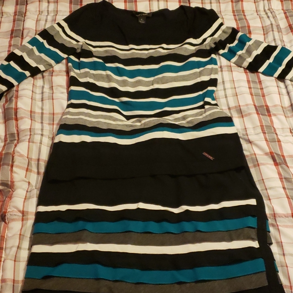 White House Black Market Black and Teal Striped Skirt Set